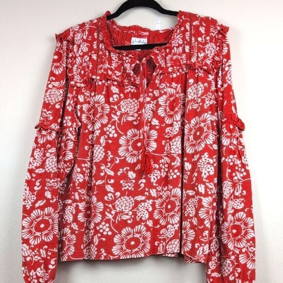 Wonderly Orange and White Ruffled Tie Front Cotton Blouse Top Size XL NWT - Picture 14 of 16